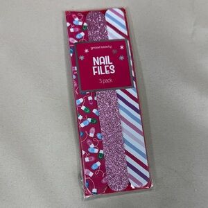 Pink Glitter Nail File 3-Pack holiday Christmas lights pink glitter and striped